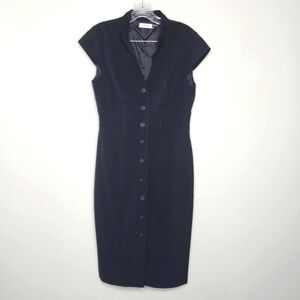 Calvin Klein Little Black Dress Button Up Cap Sleeves 10